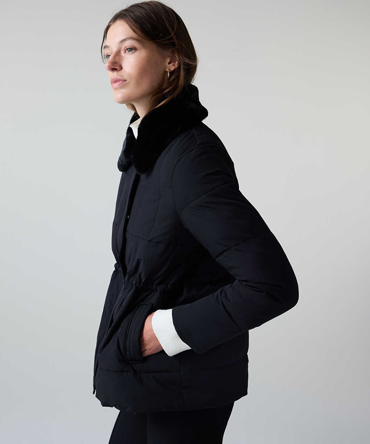 Puffer Coat with Faux Fur Collar
