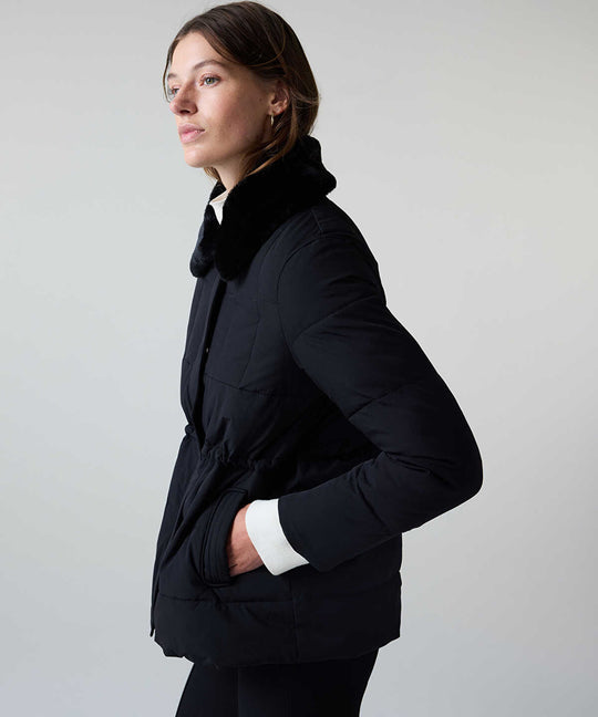Puffer Coat with Faux Fur Collar