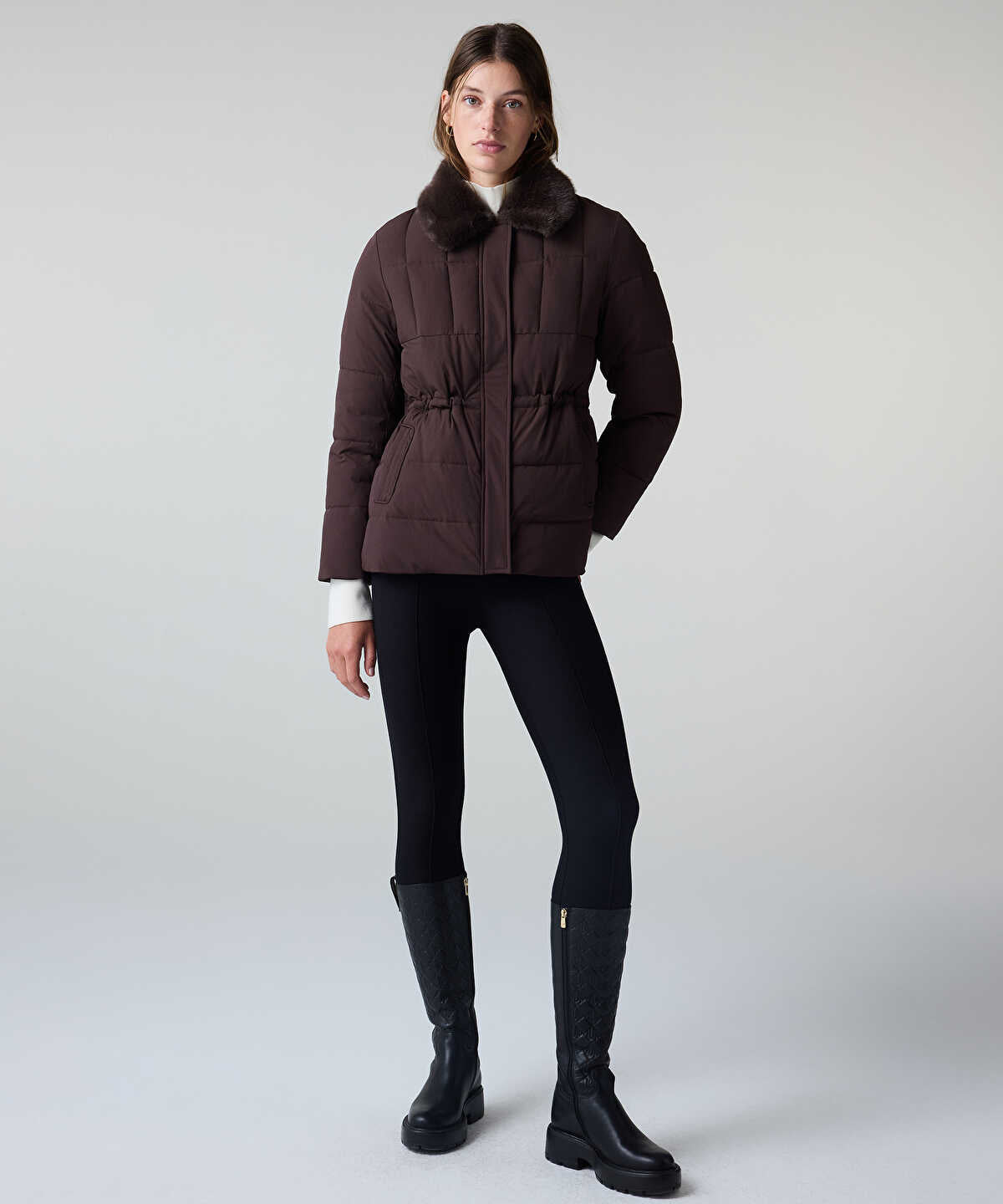 Puffer Coat with Faux Fur Collar
