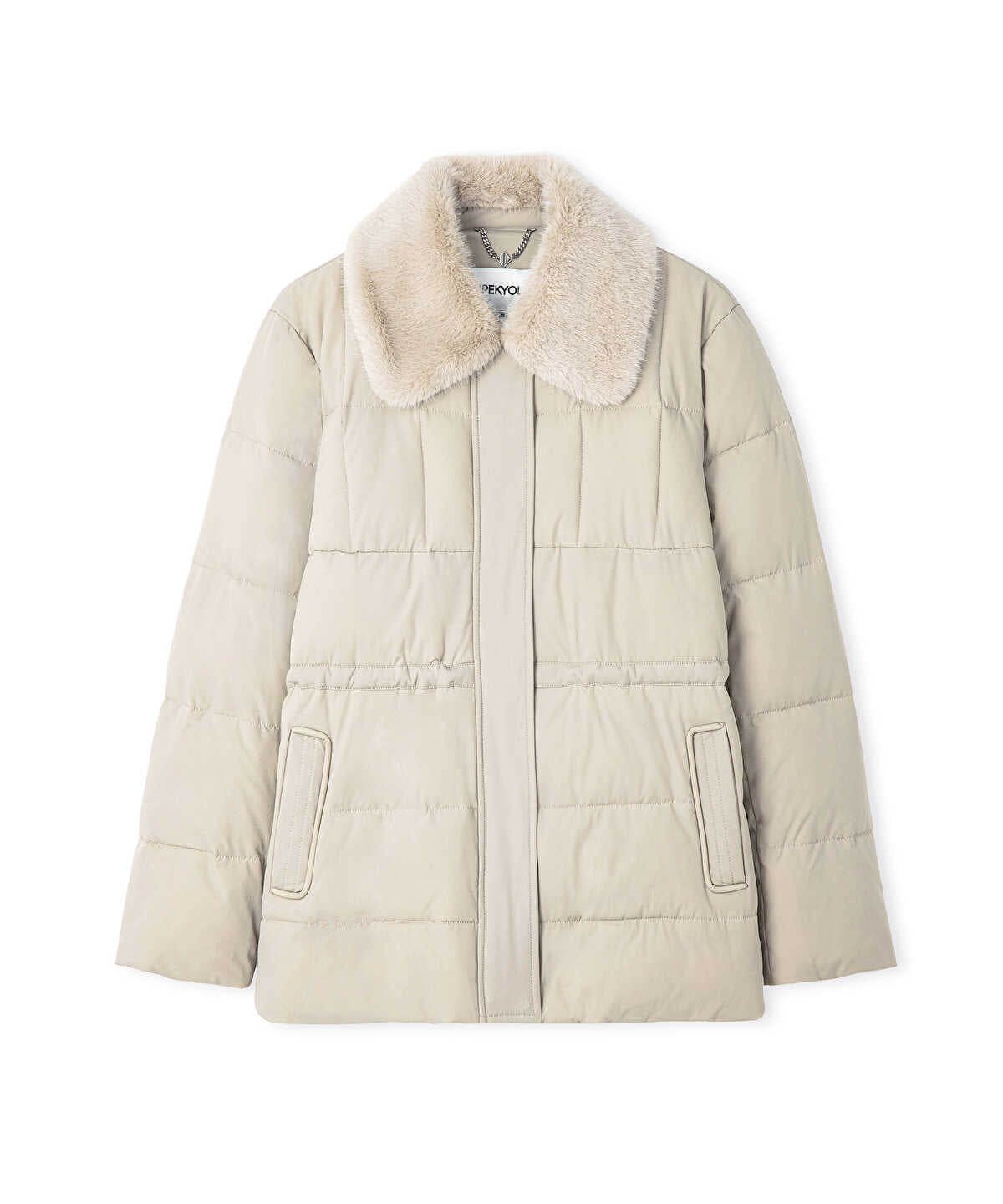 Puffer Coat with Faux Fur Collar