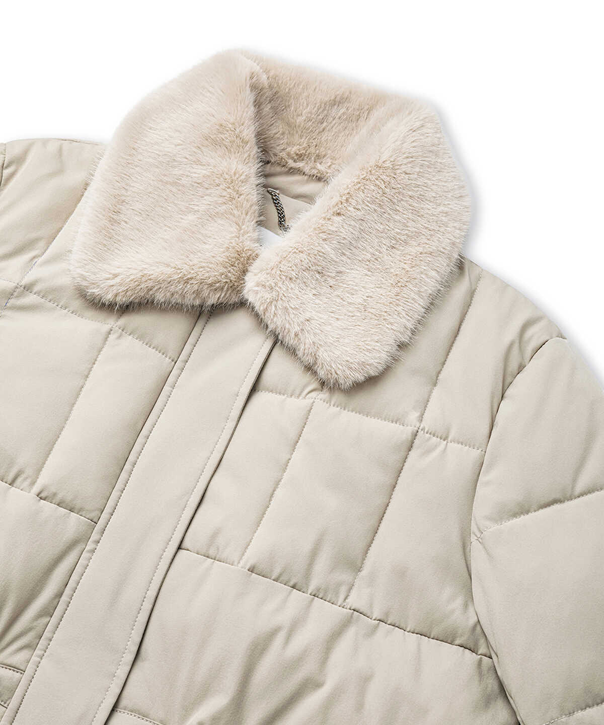 Puffer Coat with Faux Fur Collar