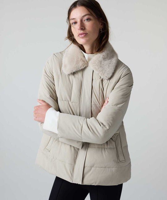 Puffer Coat with Faux Fur Collar