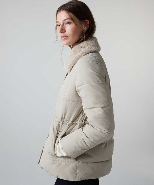 Puffer Coat with Faux Fur Collar