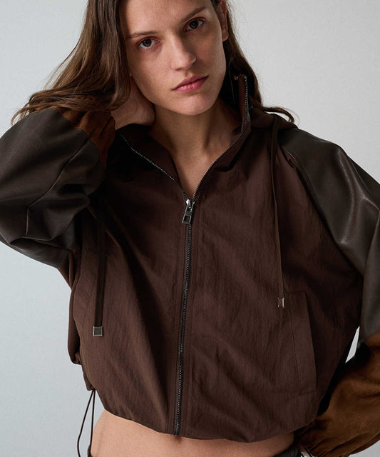 Color-Block Combination Bomber Jacket
