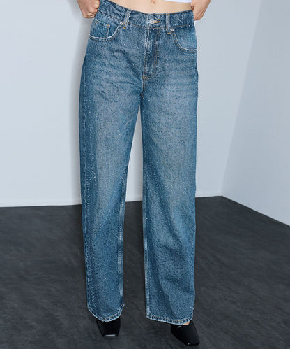 Wide-Leg Jeans with Rhinestones