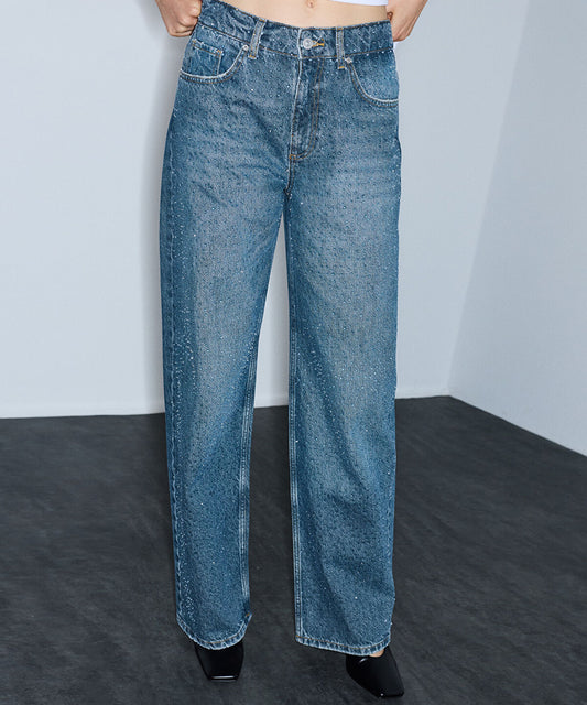 Wide-Leg Jeans with Rhinestones