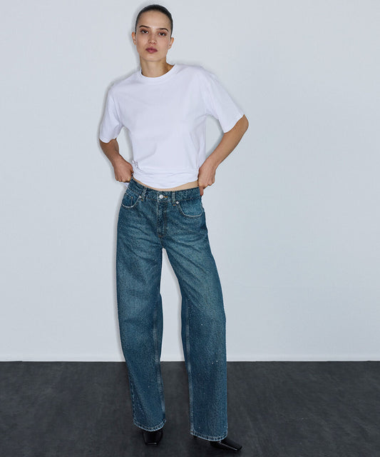 Wide-Leg Jeans with Rhinestones
