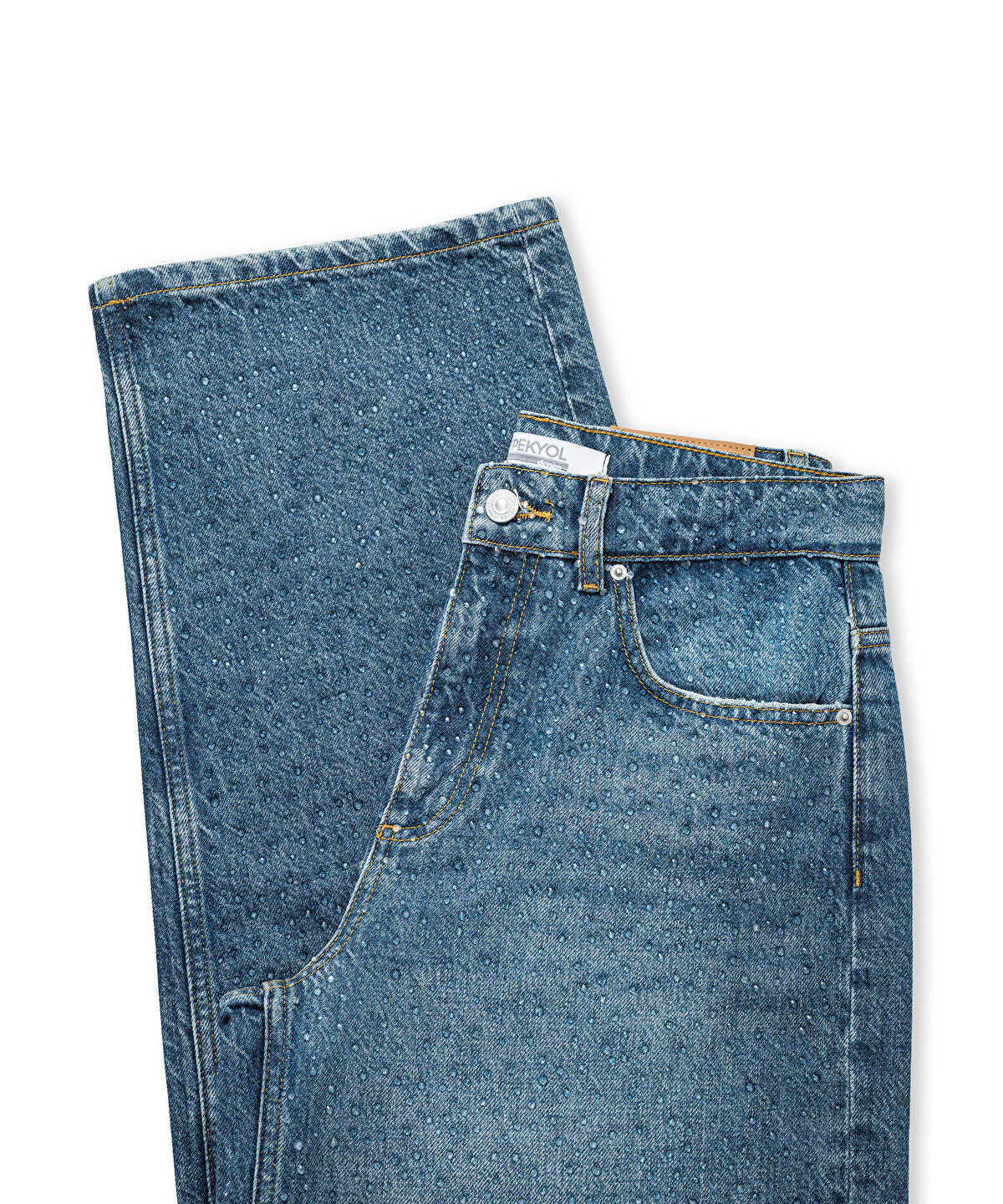 Zoomed Wide-Leg Jeans with Rhinestones
