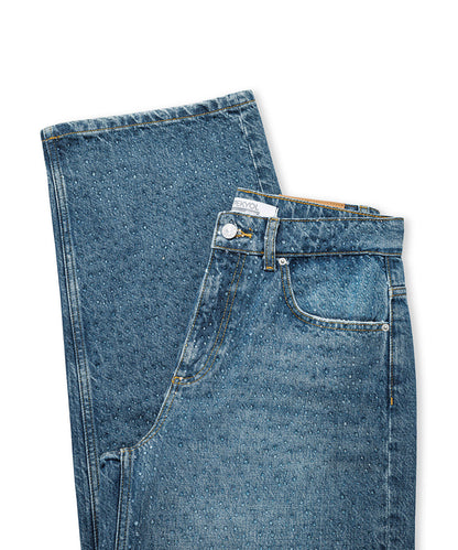 Wide-Leg Jeans with Rhinestones