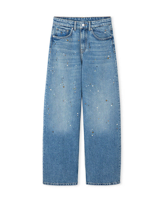 Stud-Embellished Wide-Leg Jeans