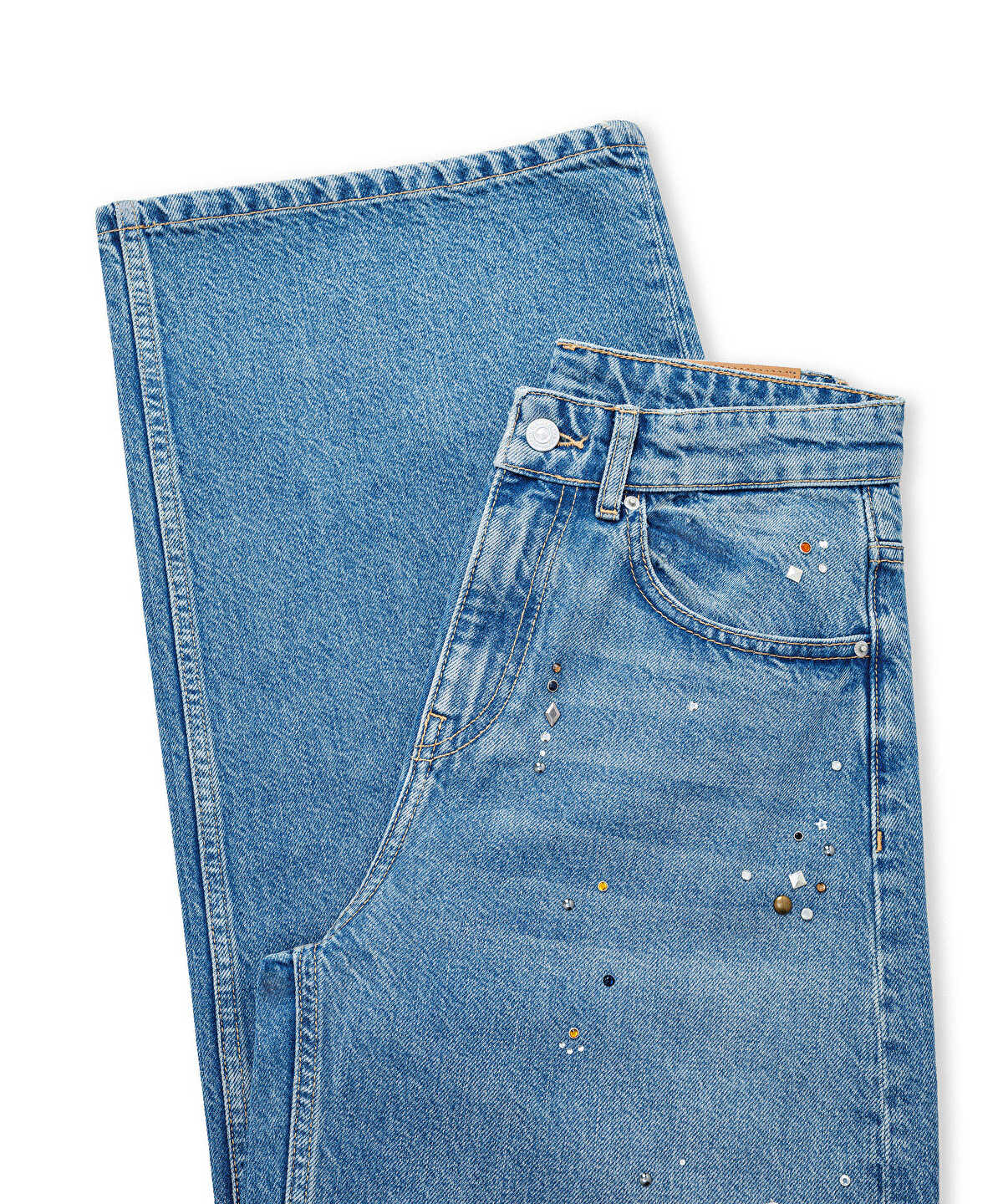 Zoomed Stud-Embellished Wide-Leg Jeans