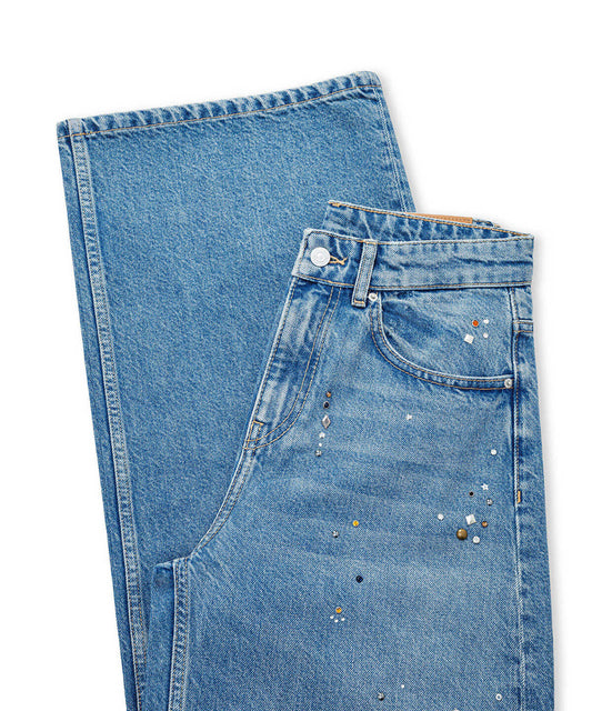 Stud-Embellished Wide-Leg Jeans