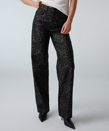 Leopard-Print Wide-Leg Jeans