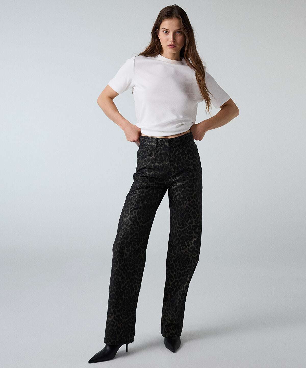 Zoomed Leopard-Print Wide-Leg Jeans