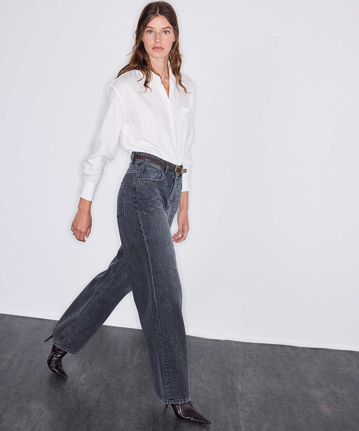 Wide-Leg Jeans with Rhinestones