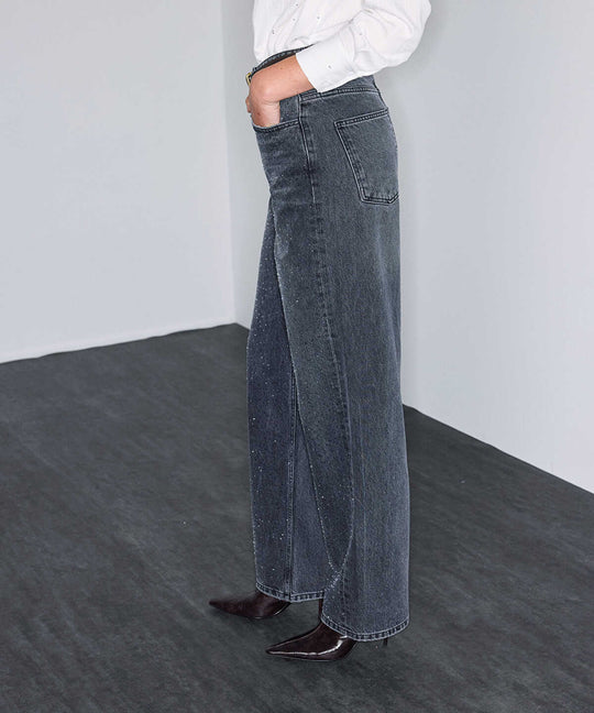 Wide-Leg Jeans with Rhinestones