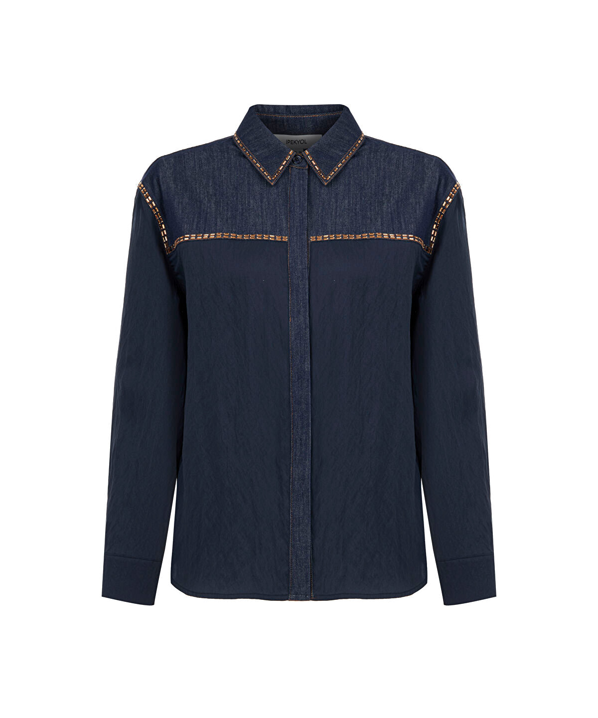 Rhinestone-Trim Denim Shirt