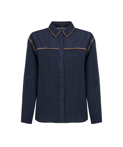 Rhinestone-Trim Denim Shirt