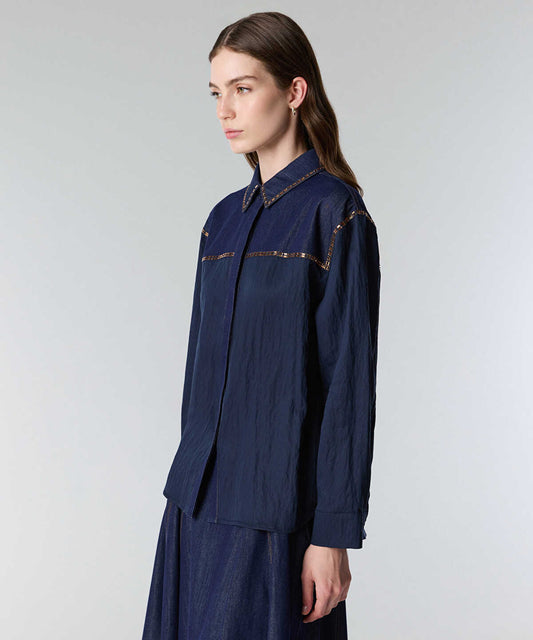Rhinestone-Trim Denim Shirt
