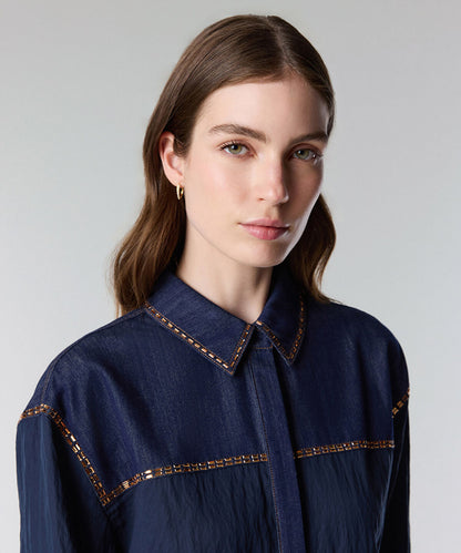 Rhinestone-Trim Denim Shirt