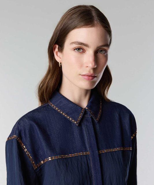 Rhinestone-Trim Denim Shirt