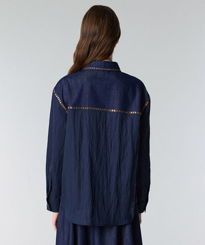 Rhinestone-Trim Denim Shirt
