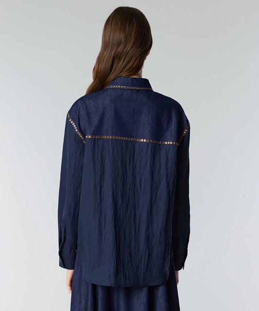 Rhinestone-Trim Denim Shirt