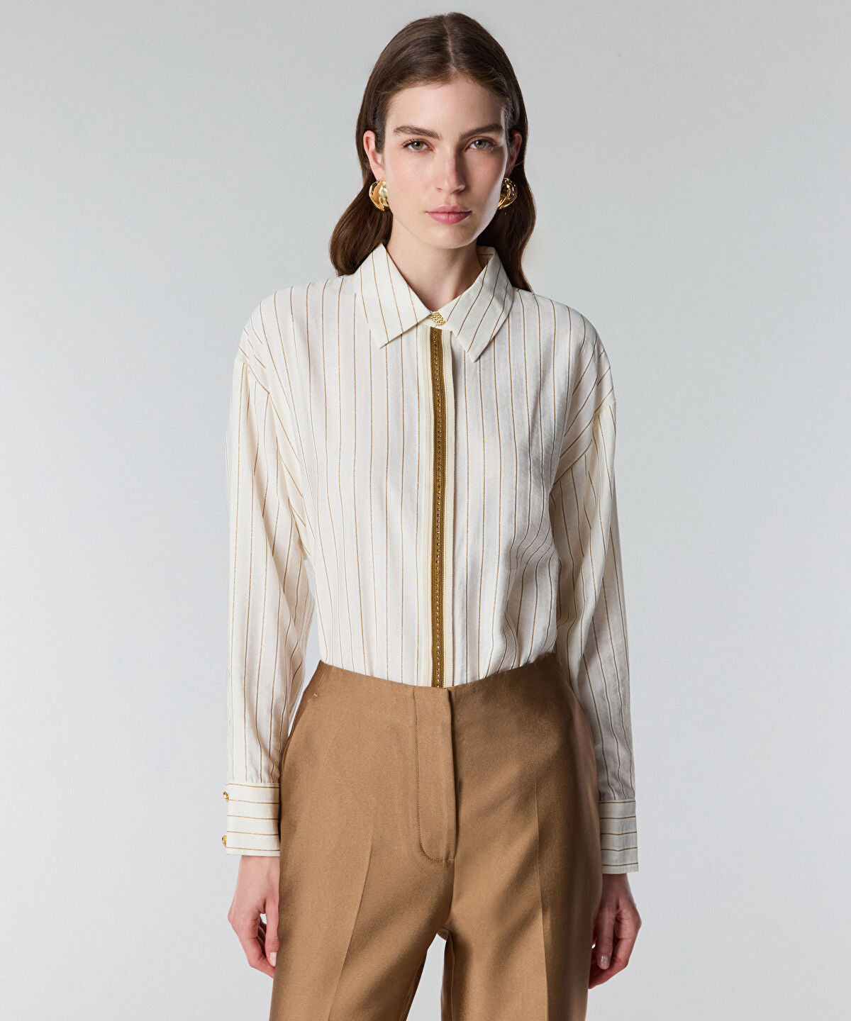 Contrast Trim Striped Shirt