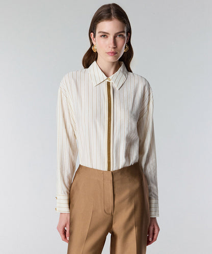 Contrast Trim Striped Shirt