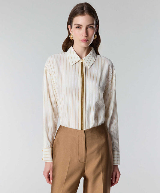 Contrast Trim Striped Shirt