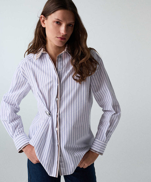 Layered-Effect Shirt with Brooch