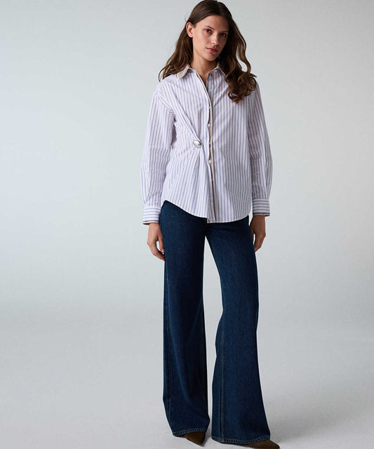 Layered-Effect Shirt with Brooch