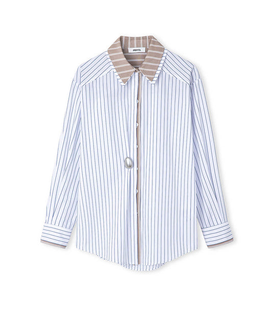 Layered-Effect Shirt with Brooch