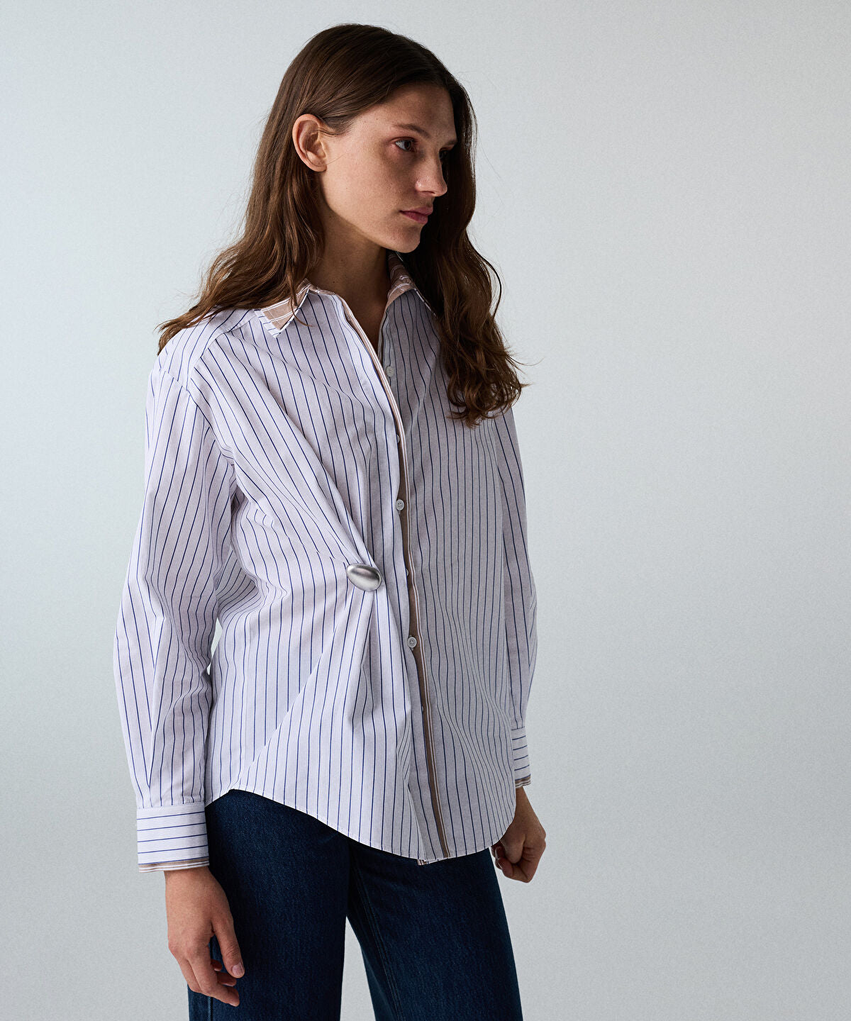 Layered-Effect Shirt with Brooch