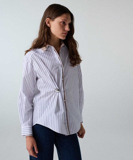 Layered-Effect Shirt with Brooch