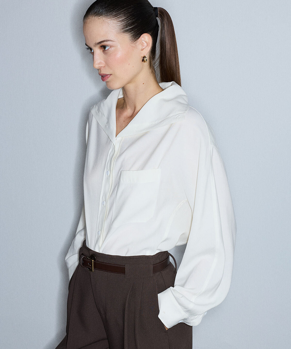 Oversized Shirt with Draped Collar