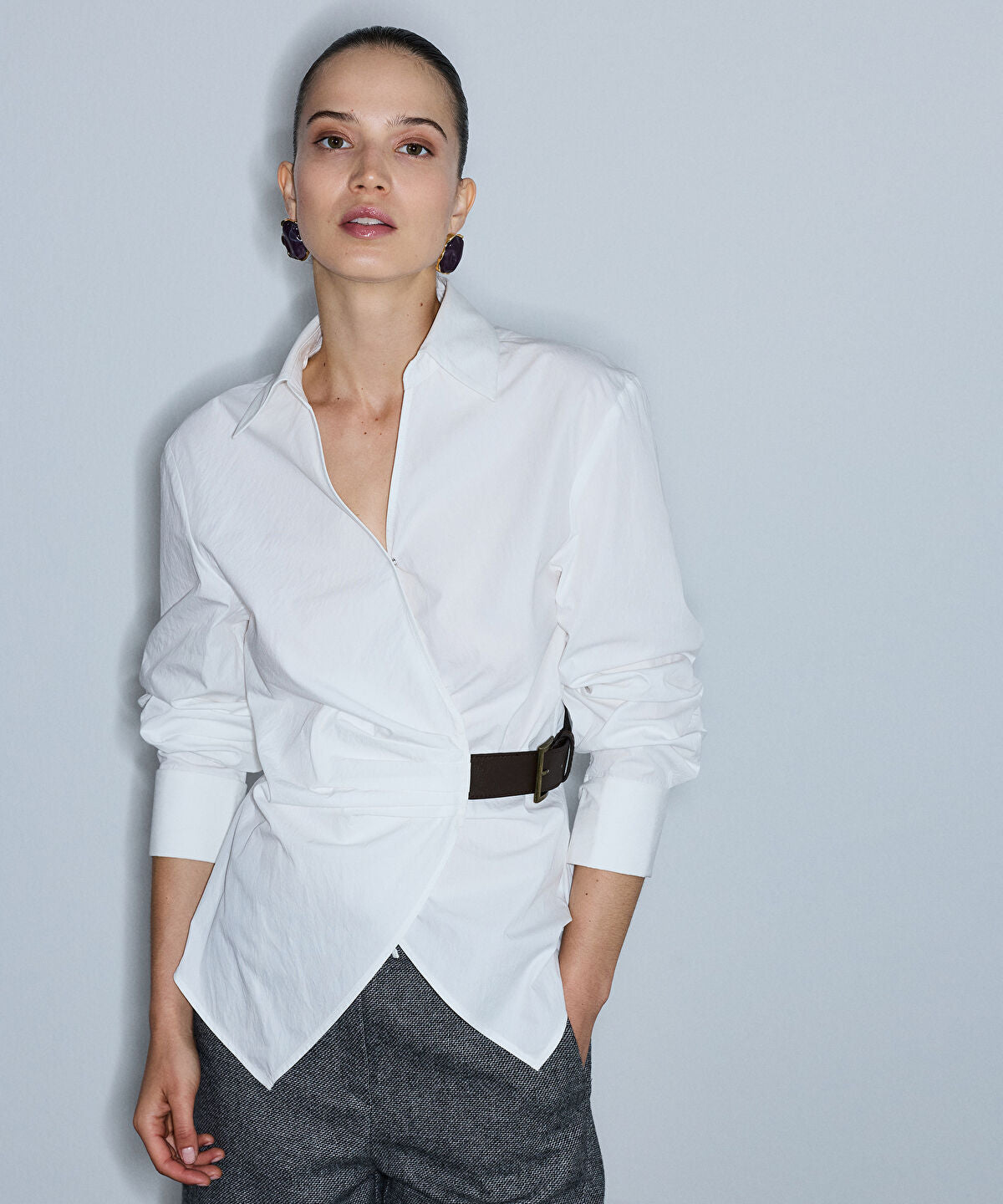 Zoomed Asymmetric Belted Shirt