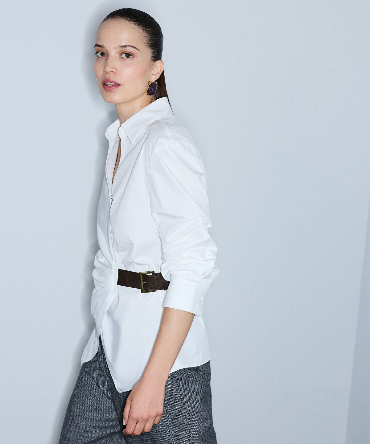 Zoomed Asymmetric Belted Shirt