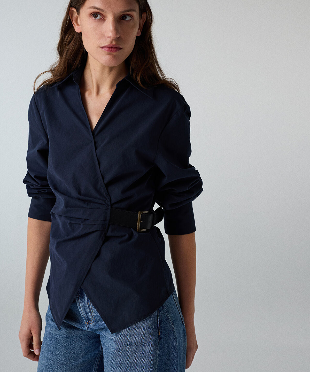 Zoomed Asymmetric Belted Shirt
