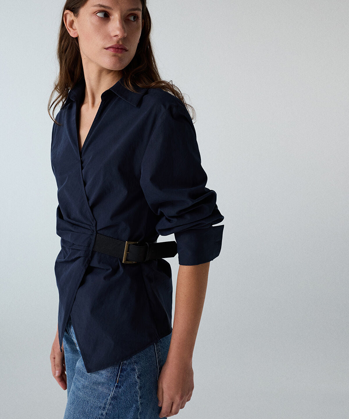 Zoomed Asymmetric Belted Shirt