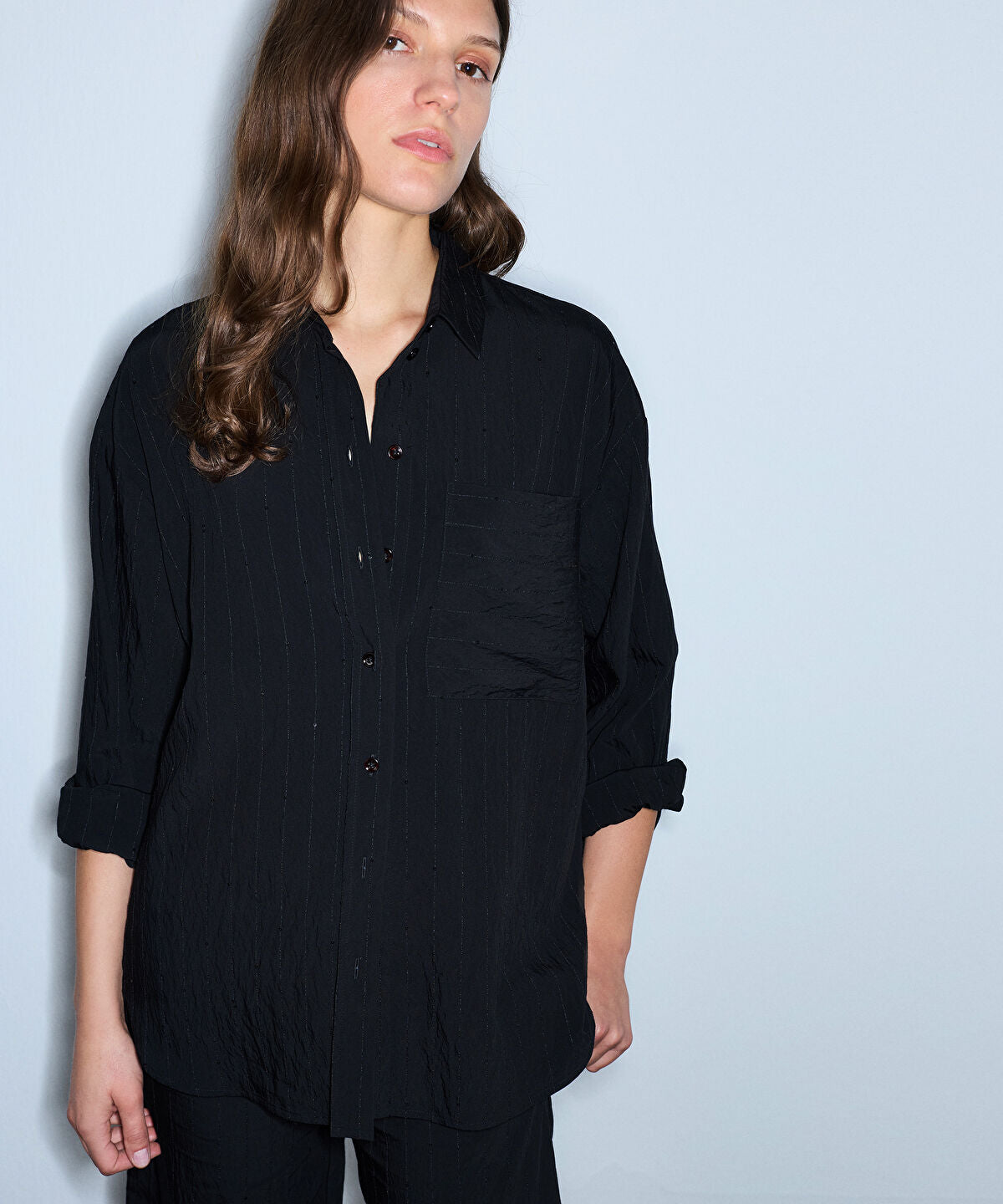 Crinkle-Effect Shirt with Sequins
