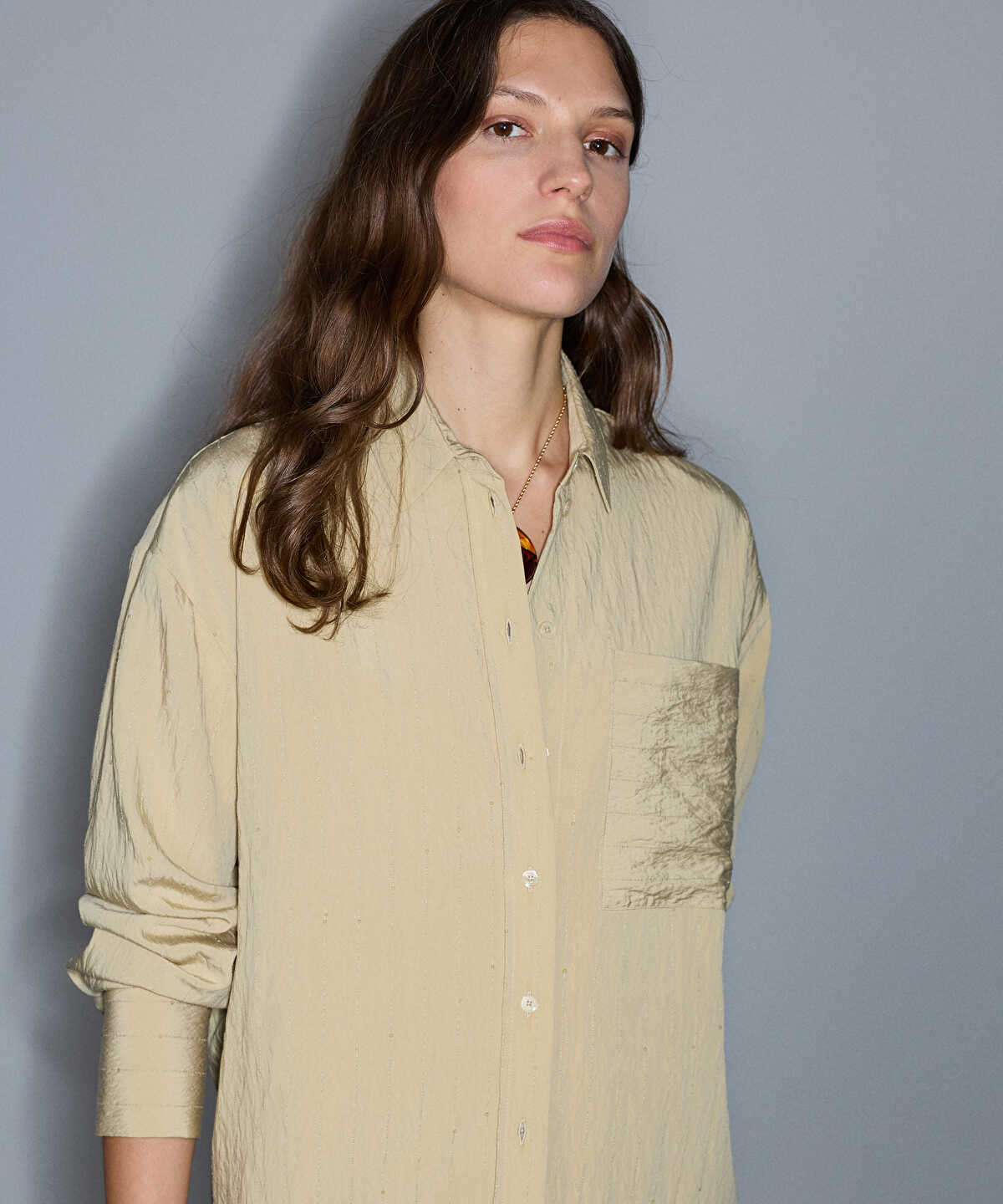 Crinkle-Effect Shirt with Sequins