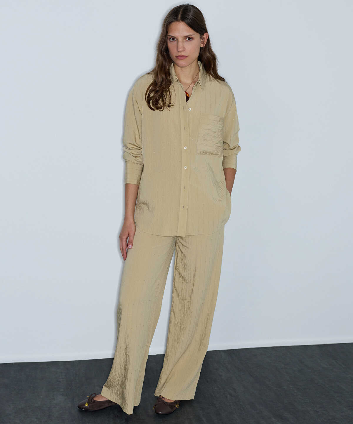 Crinkle-Effect Shirt with Sequins