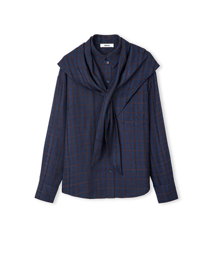 Plaid Shirt with Detachable Scarf