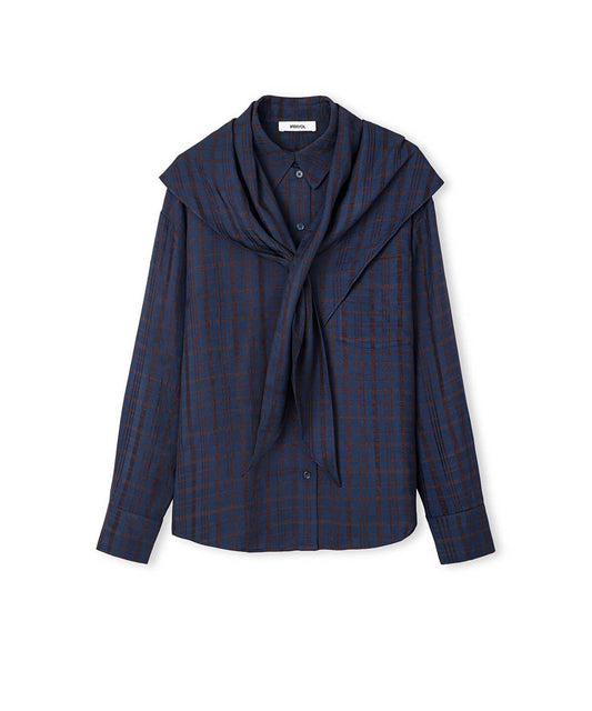 Plaid Shirt with Detachable Scarf