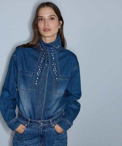 Denim Shirt with Detachable Scarf