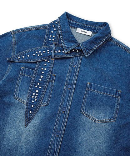 Denim Shirt with Detachable Scarf