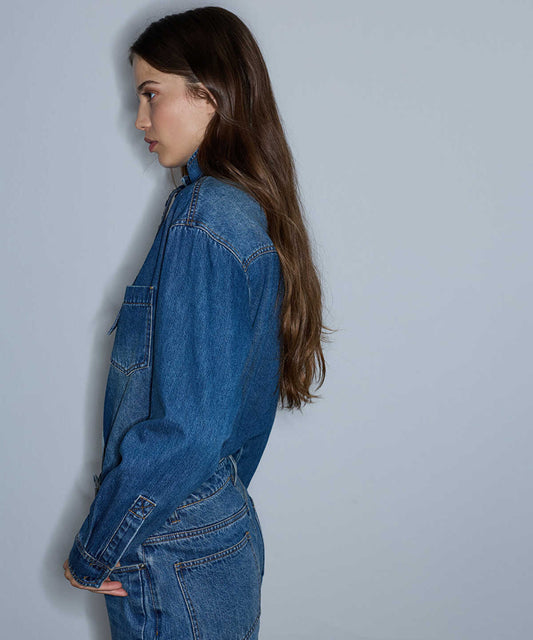 Denim Shirt with Detachable Scarf