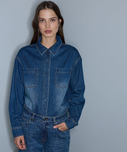 Denim Shirt with Detachable Scarf
