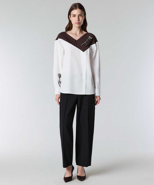Color-Block Embroidered Shirt
